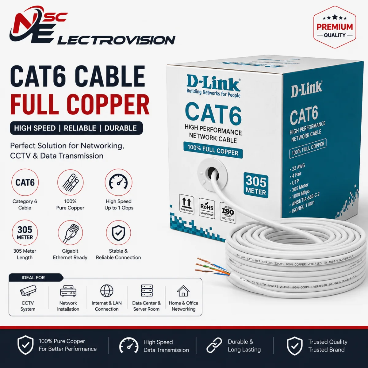 Cat 6 Cable Full Copper D-Link 305 mtr