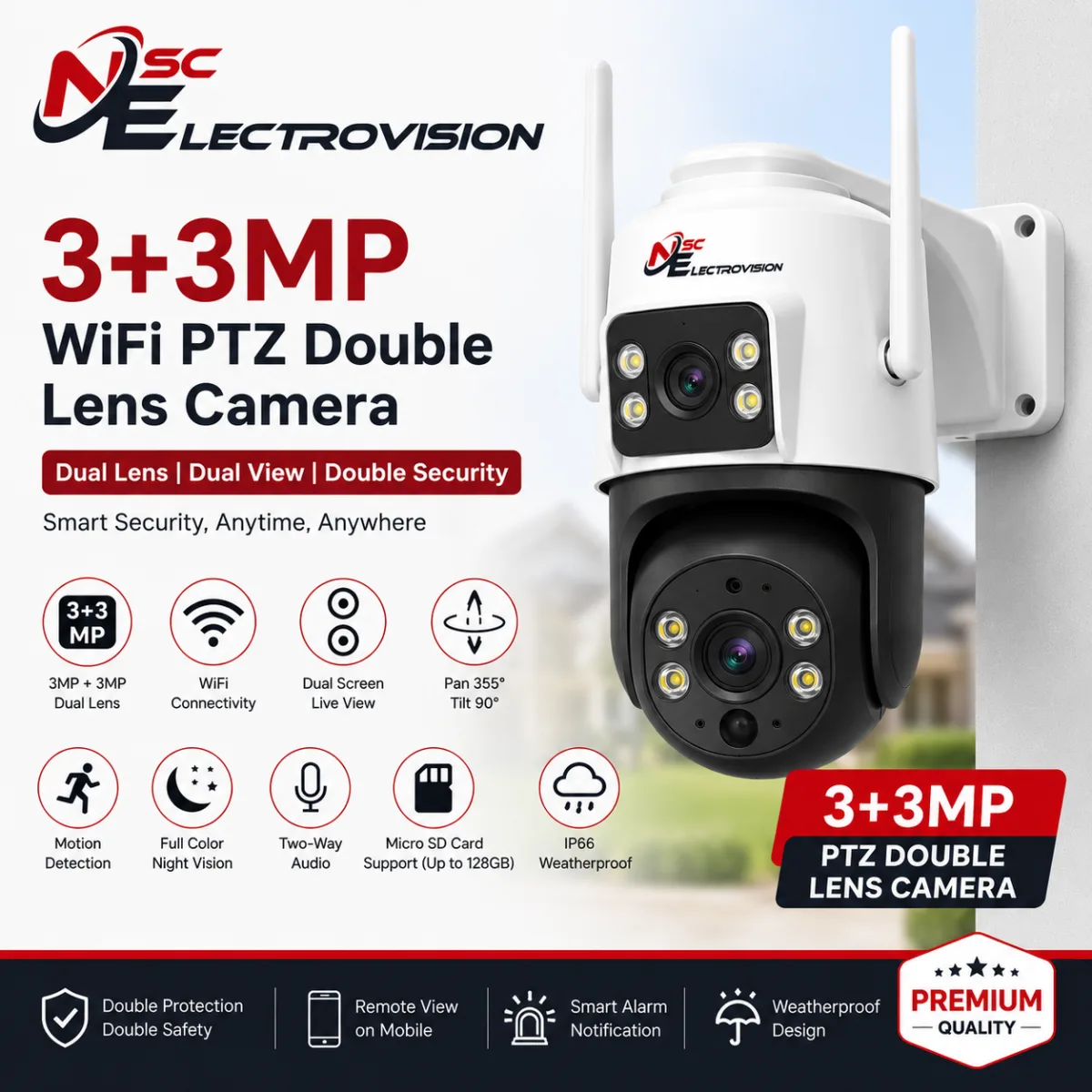 3+3 MP PTZ Double Lens wi fi camera NSC