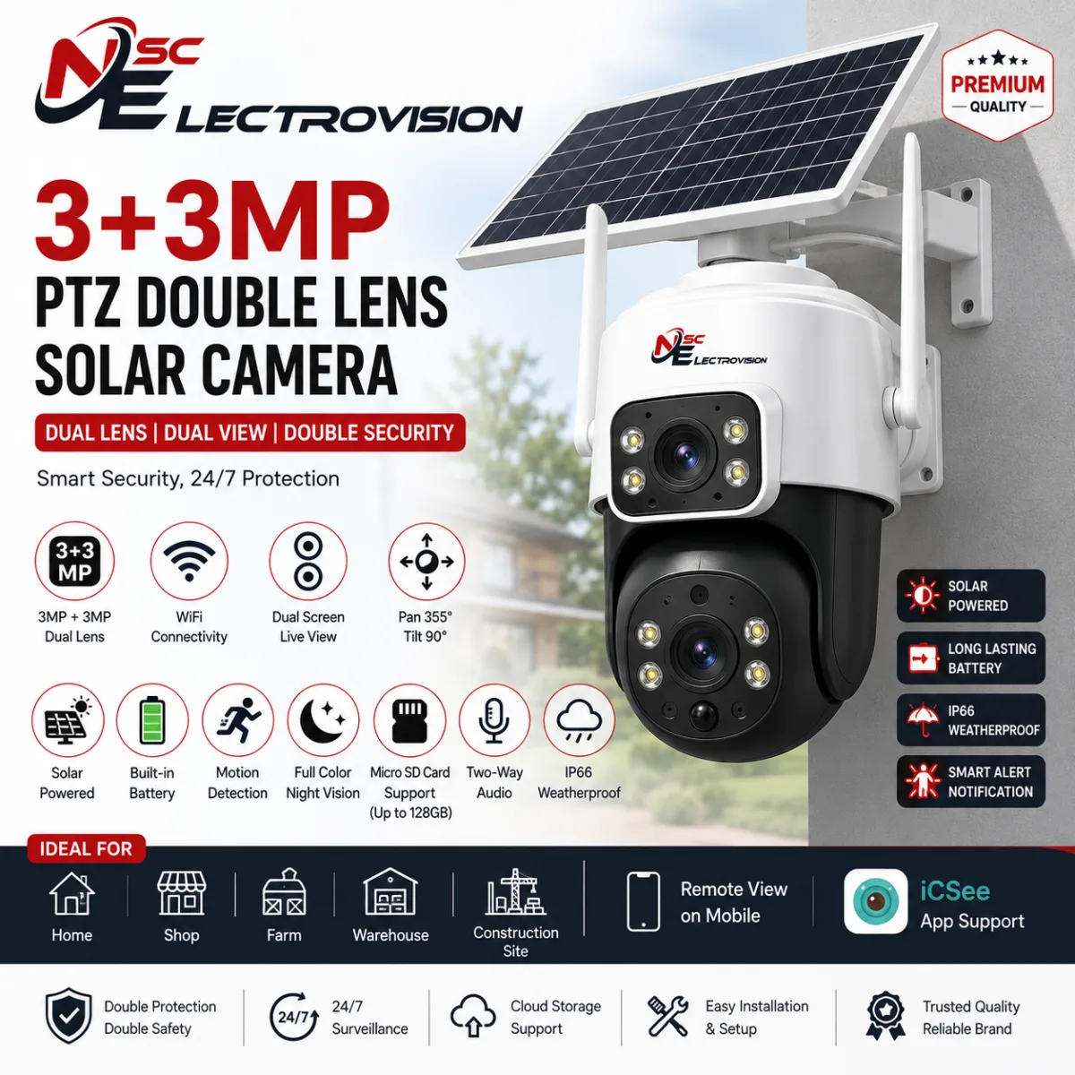 3+3 MP PTZ Double Lens Solar Camera NSC