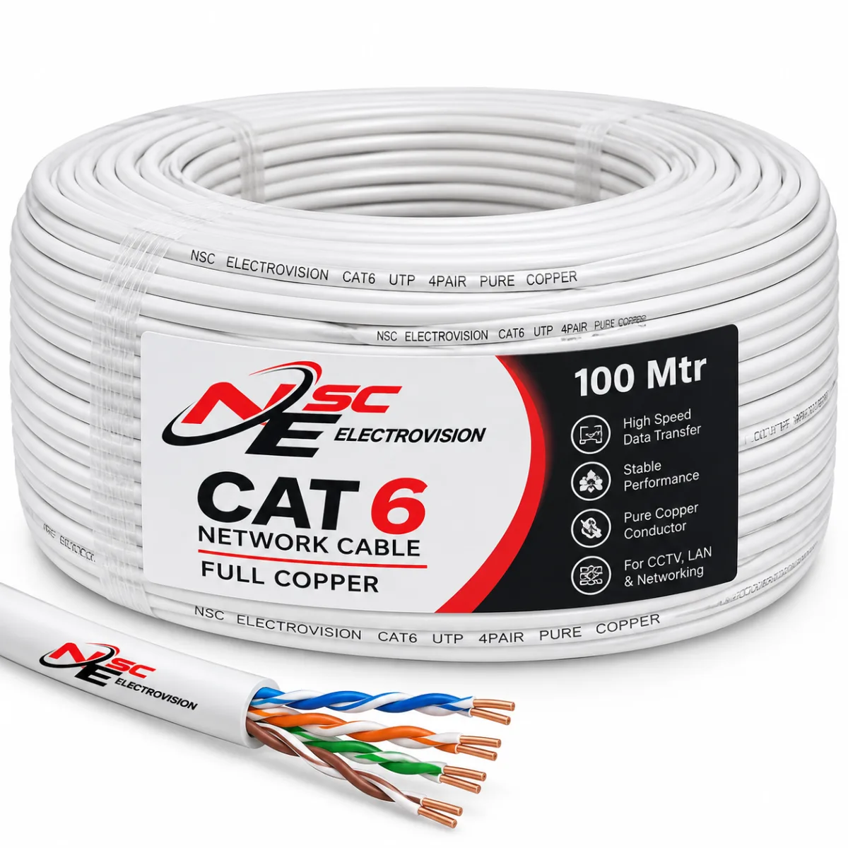 Cat 6 Cable Full Copper white 100 mtr